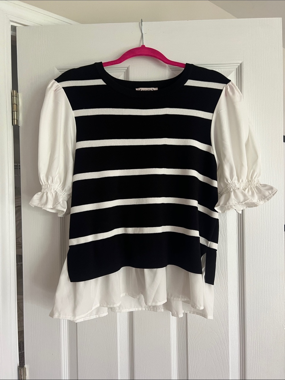 Nanette Lepore Black & White Striped Puff-Sleeve Layered Top